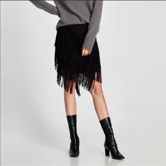 Zara Faux Suede Asymmetrical Fringe Skirt - Picture 3 of 9